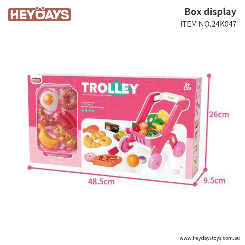 Pretend Play Toy Grocery Shopping Cart Trolley Play Set w/ Play Food Gift Kids
