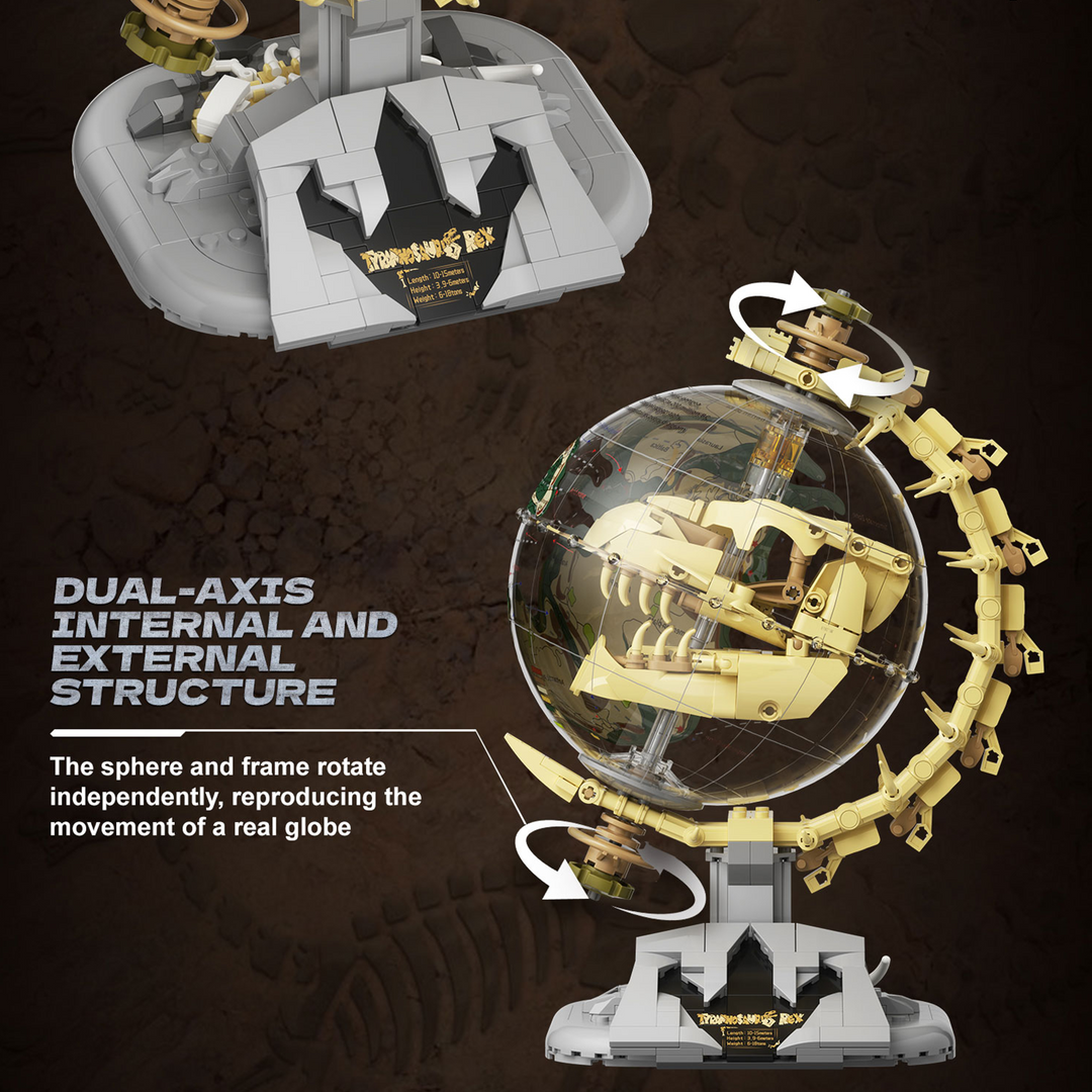 Dinosaur Era Globe Building Blocks Toy, Prehistoric T-Rex Skeleton Model Kit