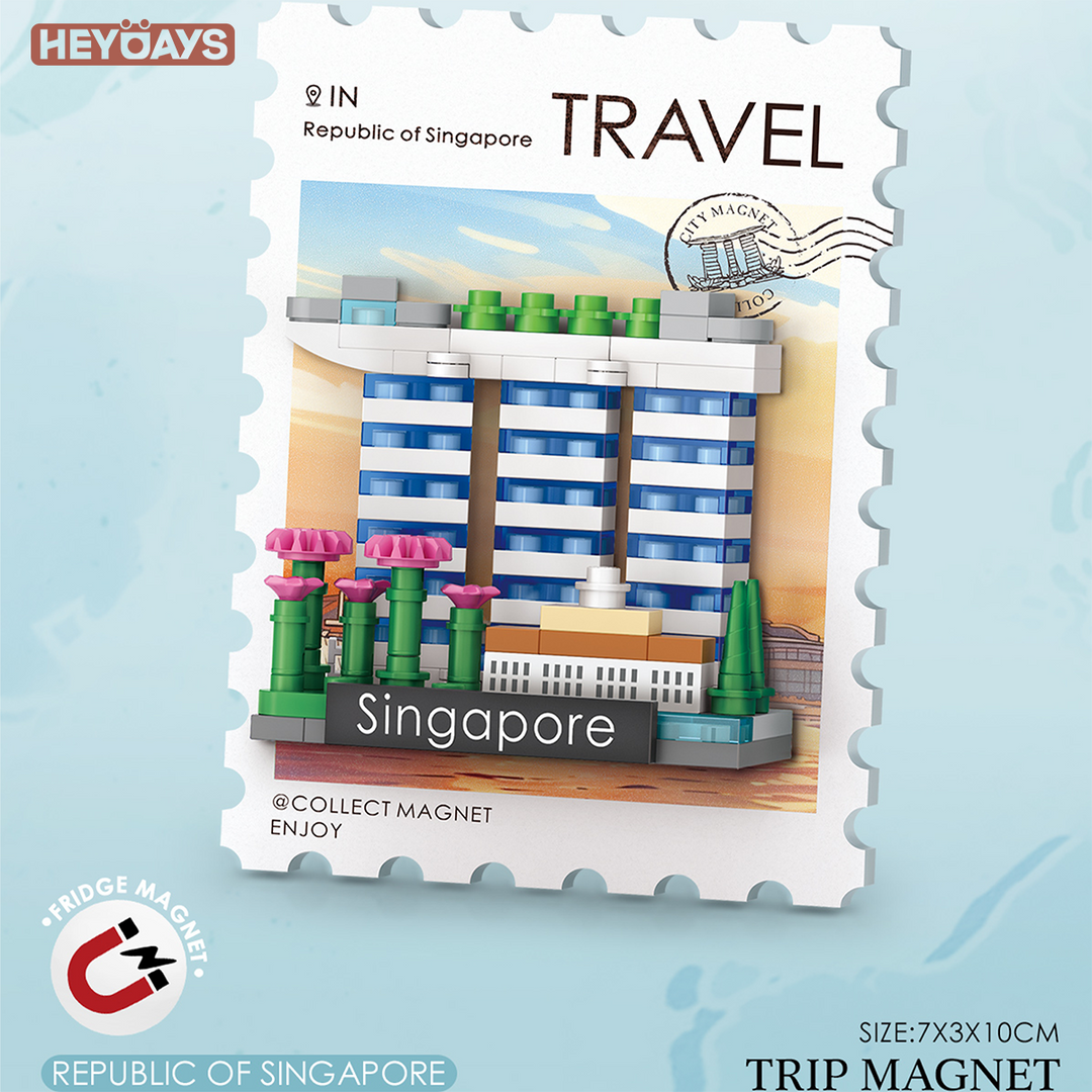 12x World Landmark Stamp Mini Building Block Fridge Magnet Set 3D Decor Gift