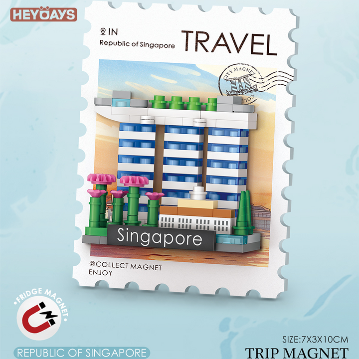 12x World Landmark Stamp Mini Building Block Fridge Magnet Set 3D Decor Gift