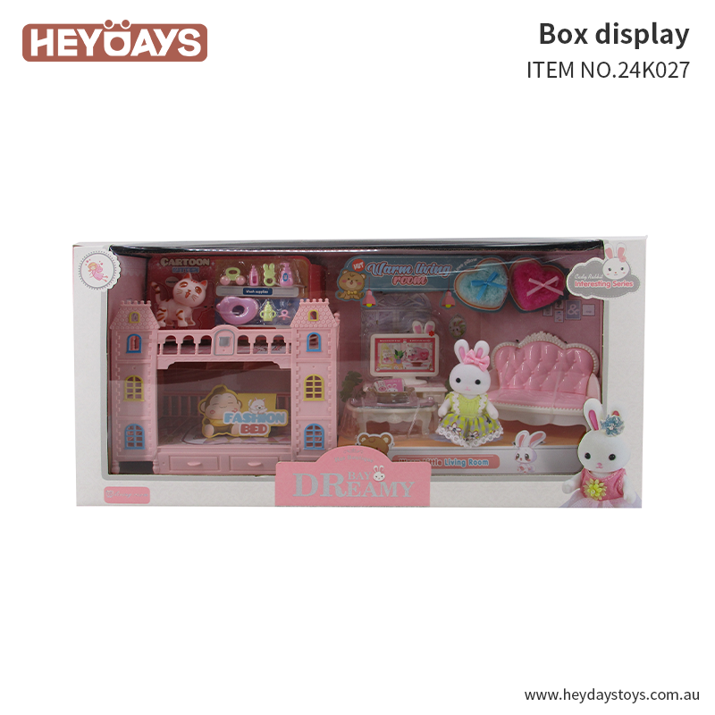 Pretend Play House Living Room Bunny Rabbit w/ Kitty Cat Play Set Toy Gift Kids