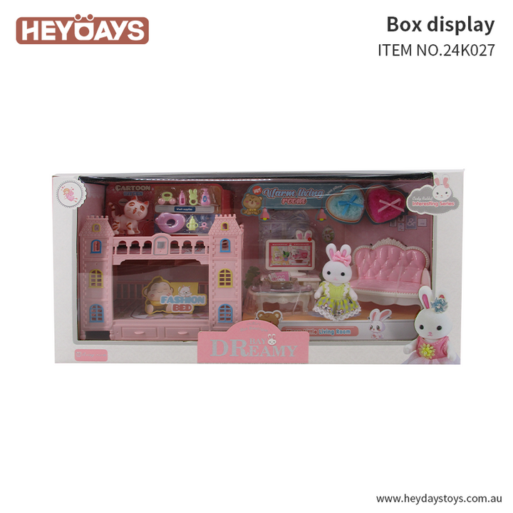 Pretend Play House Living Room Bunny Rabbit w/ Kitty Cat Play Set Toy Gift Kids
