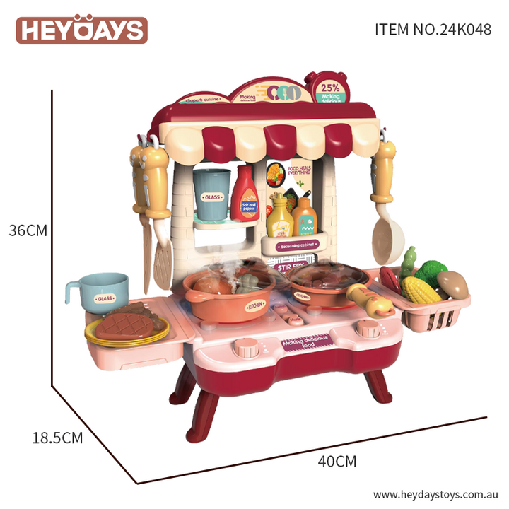 Pretend Play Toy Kitchen Set w/ Music & Light Cooking Stove w/ Spray Gift Kids