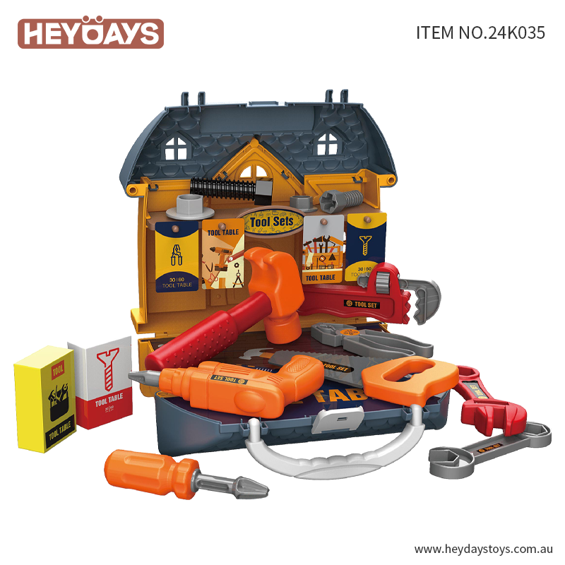 Pretend Play Tool Set Villa House Tool Box Toy w/ Tool Bench Table Gift Kids