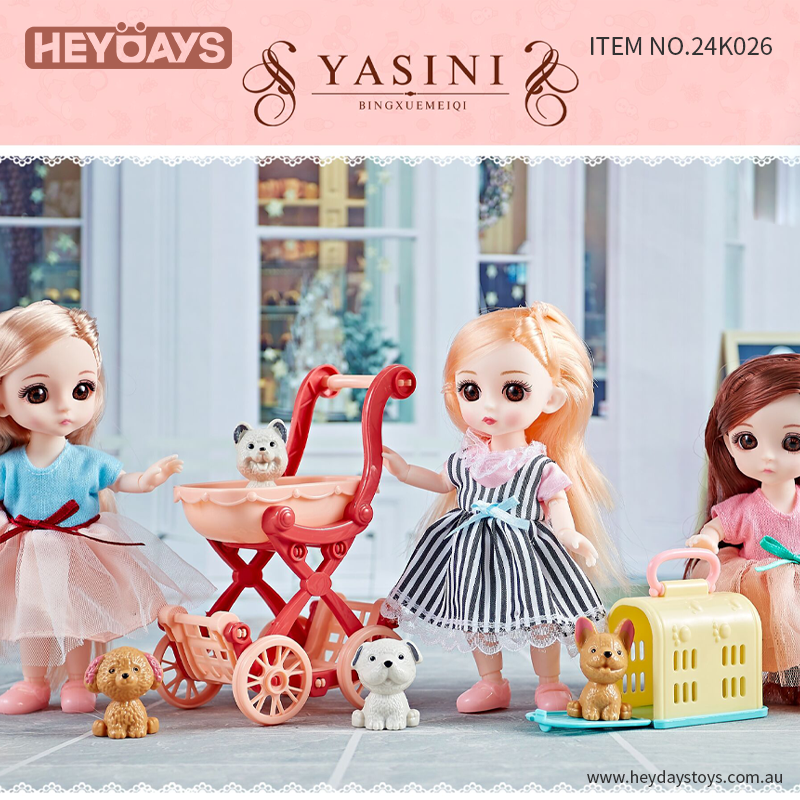 Baby Doll Carriage Set with Puppy and Accessories Playset Toy Gift Kids Girls