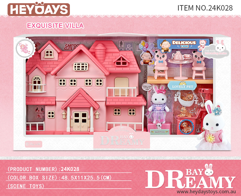 Kids Pretend Play Villa Courtyard Bunny Rabbit Pets and Accessories Toy Set Gift