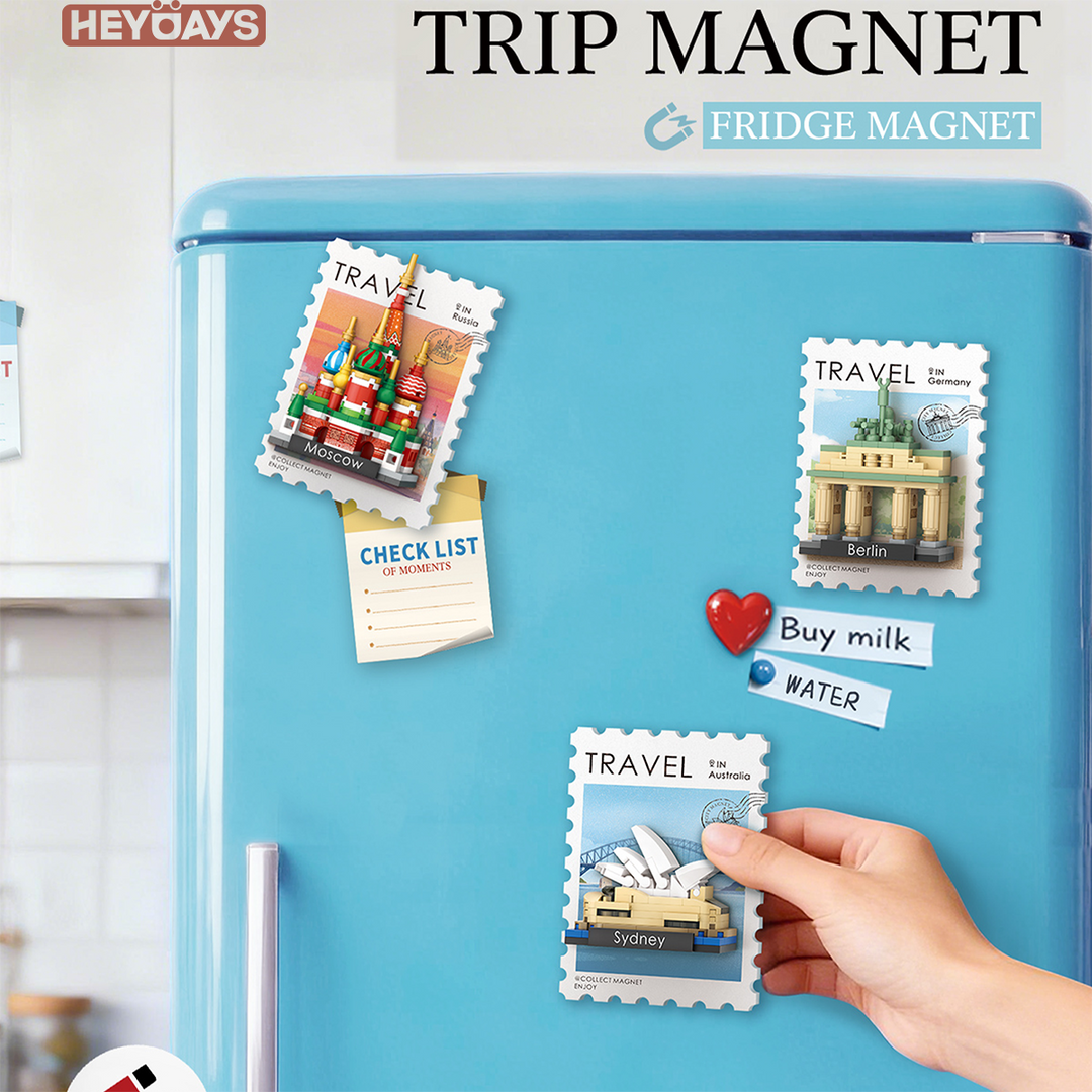 12x World Landmark Stamp Mini Building Block Fridge Magnet Set 3D Decor Gift