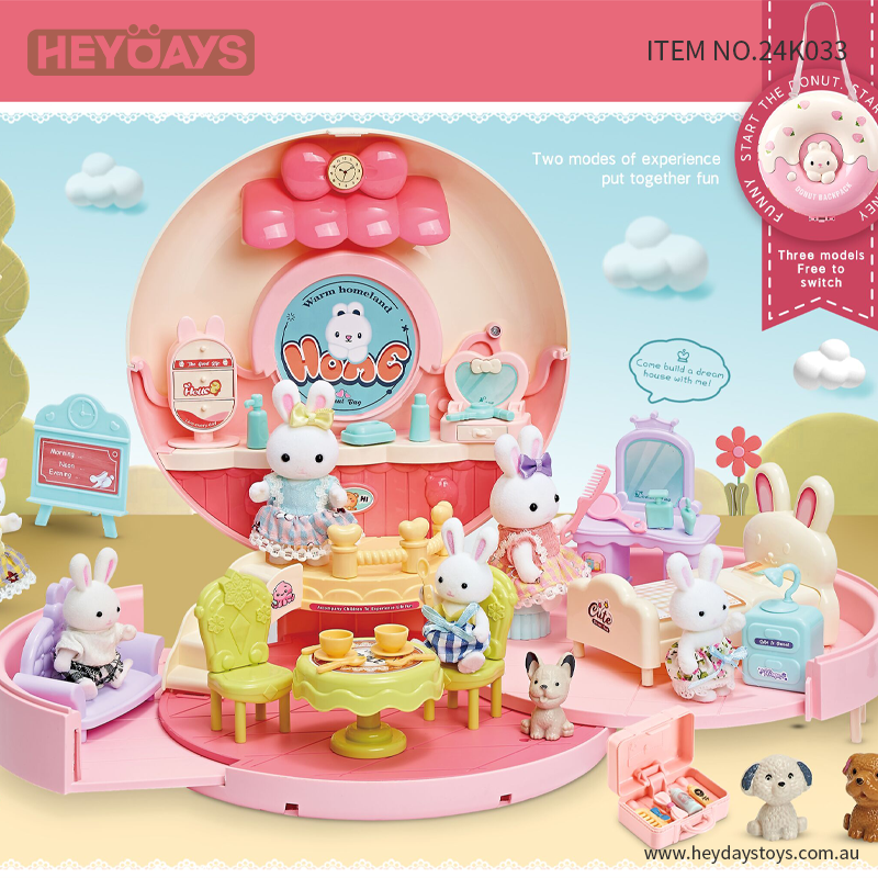 Doll Backpack Playset Bunny Rabbit House Pretend Play Toy Gift for Girls Kids