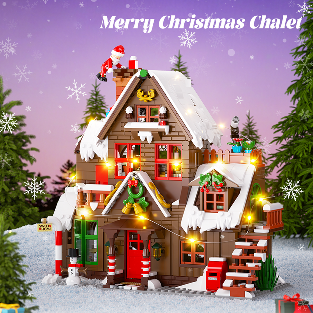 Light-Up Christmas Cabin Building Set with LED String Lights Interactive Blocks