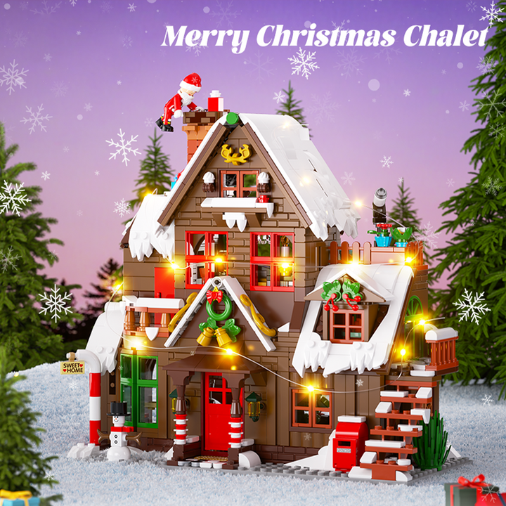 Light-Up Christmas Cabin Building Set with LED String Lights Interactive Blocks