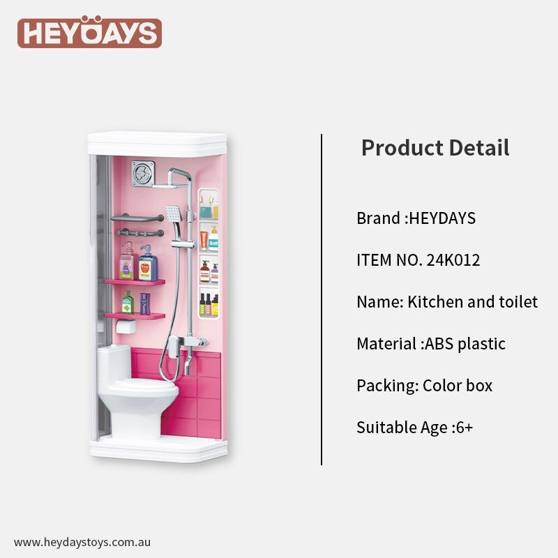Pretend Play Role Play Bathroom Shower Room Set Toilet Accessories Toy Gift Kids