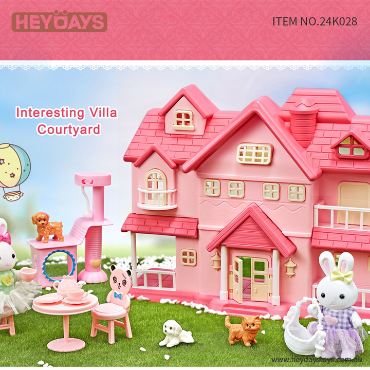 Kids Pretend Play Villa Courtyard Bunny Rabbit Pets and Accessories Toy Set Gift