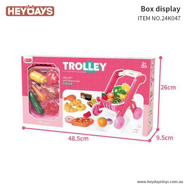 Pretend Play Toy Grocery Shopping Cart Trolley Play Set w/ Play Food Gift Kids