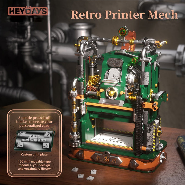 Mechanical Printing Press Building Block Kit Functional Movable Type Machine
