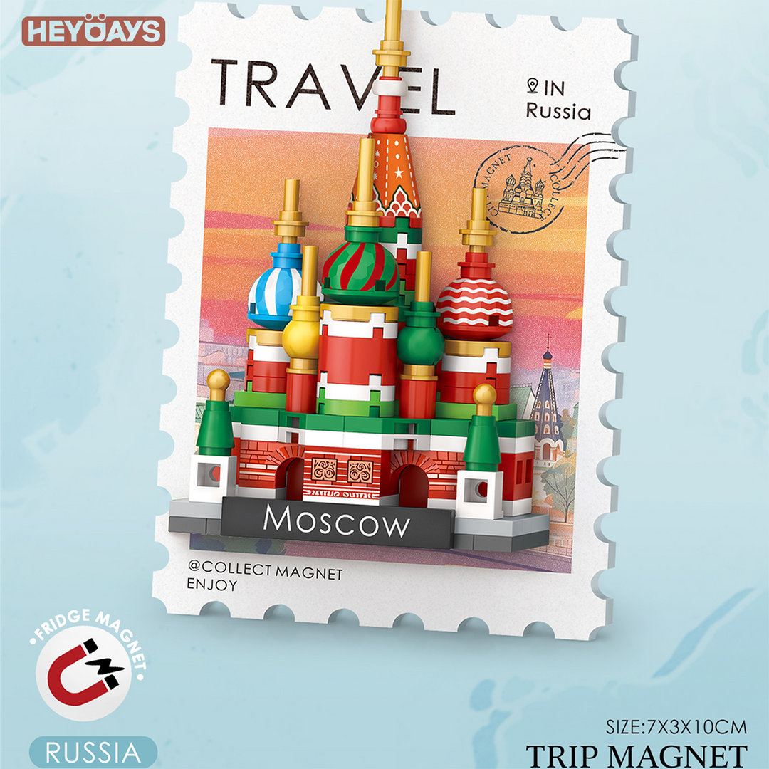 12x World Landmark Stamp Mini Building Block Fridge Magnet Set 3D Decor Gift