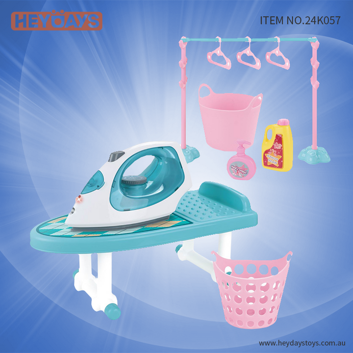 Pretend Play Laundry Playset Ironing Board & Iron Set Toy Gift Kids Boys Girls