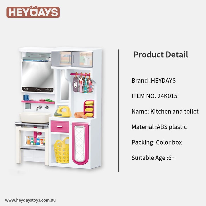 Pretend Play Bathroom Dressing Table Vanity Ironing Room Playset Toy Gift Kids