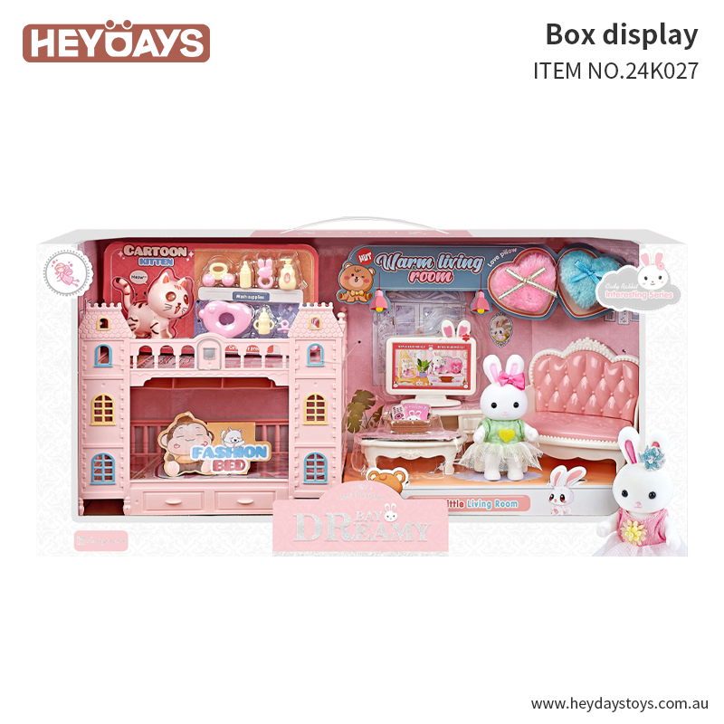 Pretend Play House Living Room Bunny Rabbit w/ Kitty Cat Play Set Toy Gift Kids