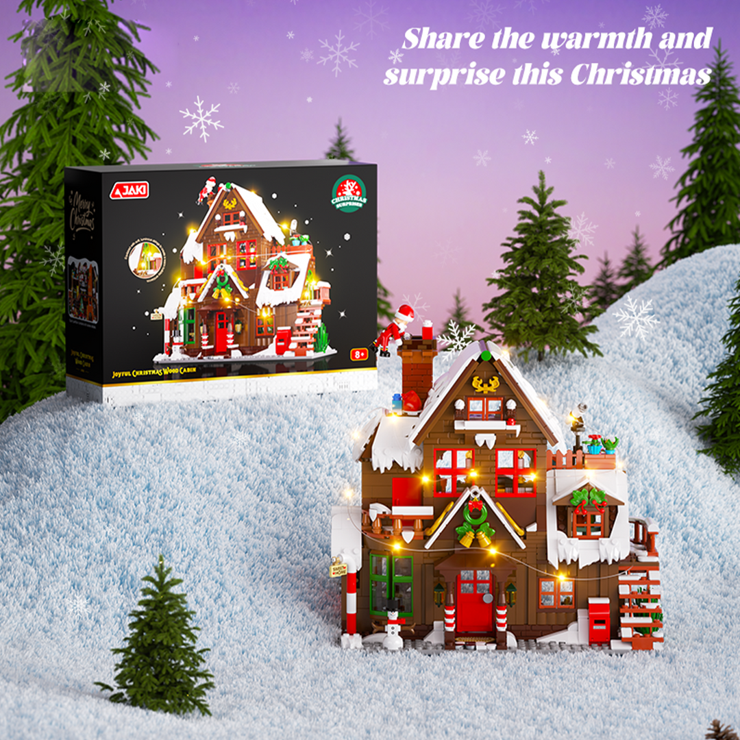 Light-Up Christmas Cabin Building Set with LED String Lights Interactive Blocks