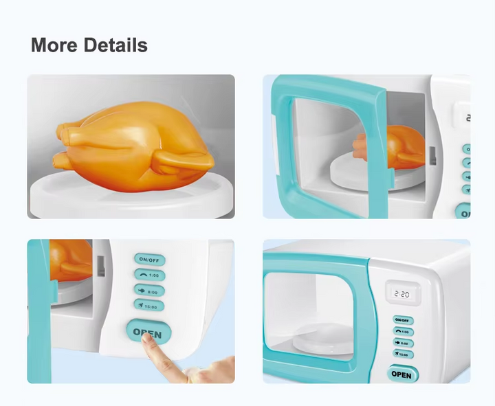 Kids Microwave Toy Kitchen Playset Pretend Play Kitchen Appliance with Rotating