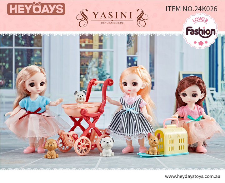 Baby Doll Carriage Set with Puppy and Accessories Playset Toy Gift Kids Girls