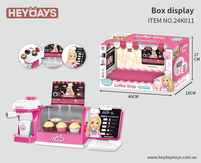 Pretend Play Coffee Shop w/ Coffee Machine Cash Register & Light Toy Gift Kids