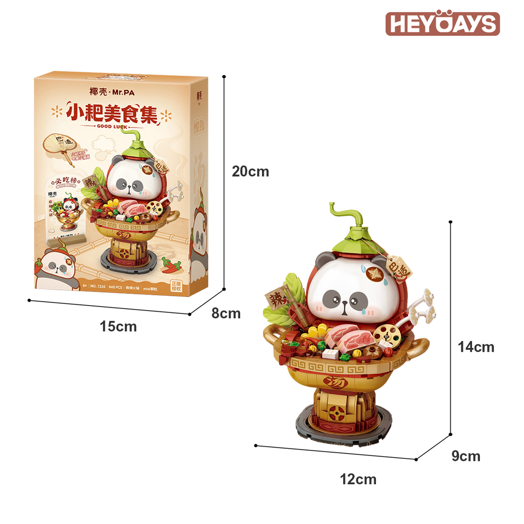 3D Kawaii Food Panda Mini Building Block Set, Gourmet Sichuan Hotpot & Claypot