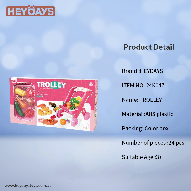 Pretend Play Toy Grocery Shopping Cart Trolley Play Set w/ Play Food Gift Kids