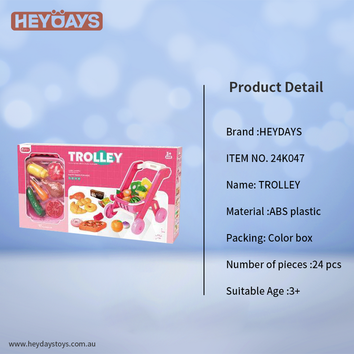 Pretend Play Toy Grocery Shopping Cart Trolley Play Set w/ Play Food Gift Kids
