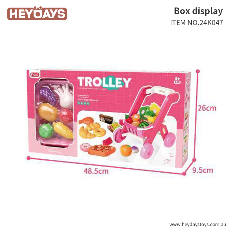 Pretend Play Toy Grocery Shopping Cart Trolley Play Set w/ Play Food Gift Kids
