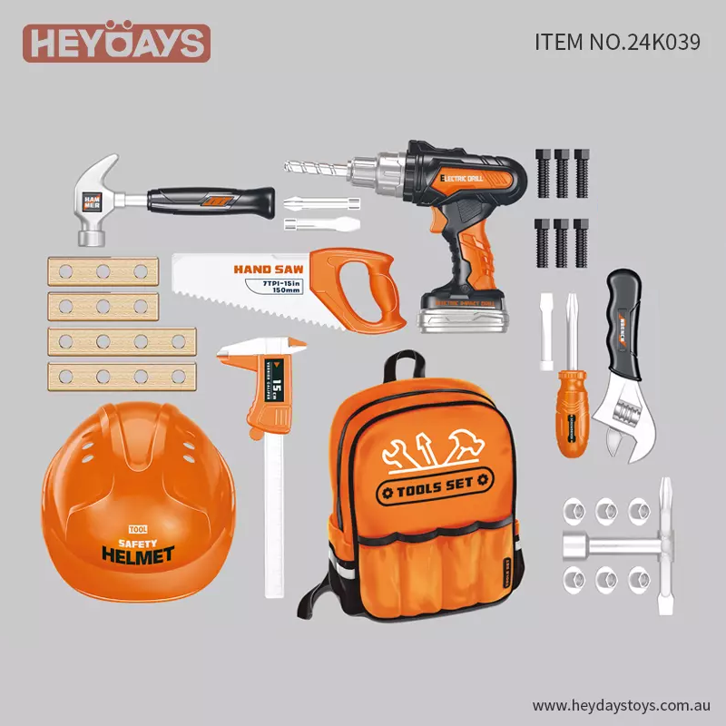 Kids Tool Set Pretend Play Toy w/ Construction Backpack & Electric Drill Gift