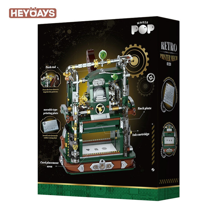 Mechanical Printing Press Building Block Kit Functional Movable Type Machine