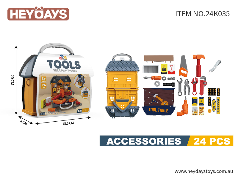 Pretend Play Tool Set Villa House Tool Box Toy w/ Tool Bench Table Gift Kids