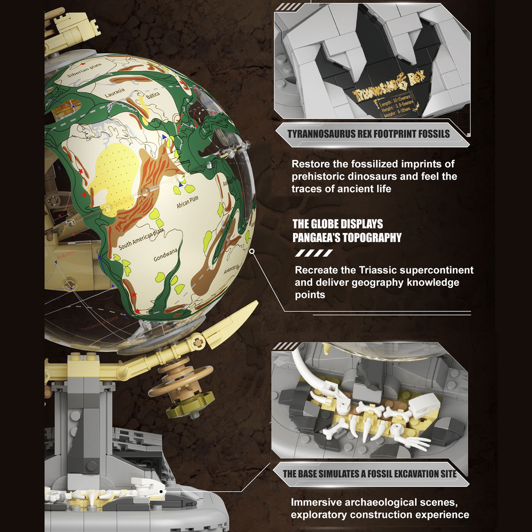 Dinosaur Era Globe Building Blocks Toy, Prehistoric T-Rex Skeleton Model Kit