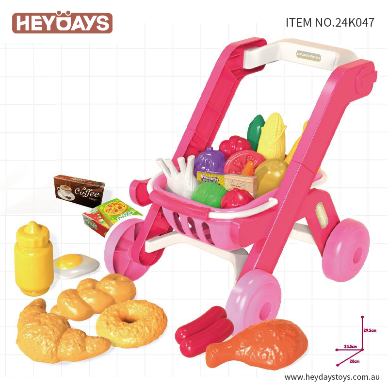 Pretend Play Toy Grocery Shopping Cart Trolley Play Set w/ Play Food Gift Kids