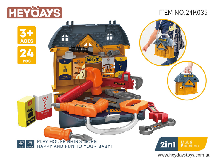 Pretend Play Tool Set Villa House Tool Box Toy w/ Tool Bench Table Gift Kids