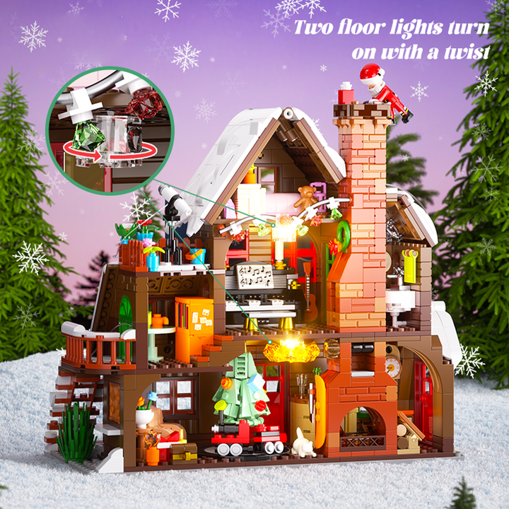 Light-Up Christmas Cabin Building Set with LED String Lights Interactive Blocks
