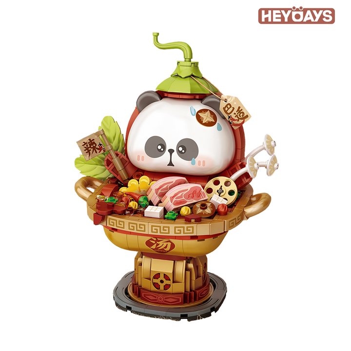 3D Kawaii Food Panda Mini Building Block Set, Gourmet Sichuan Hotpot & Claypot