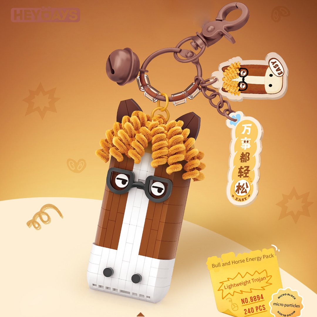 3D Funny Horse Micro Building Block Keychain Set, Cute Animal Brick Bag Charm