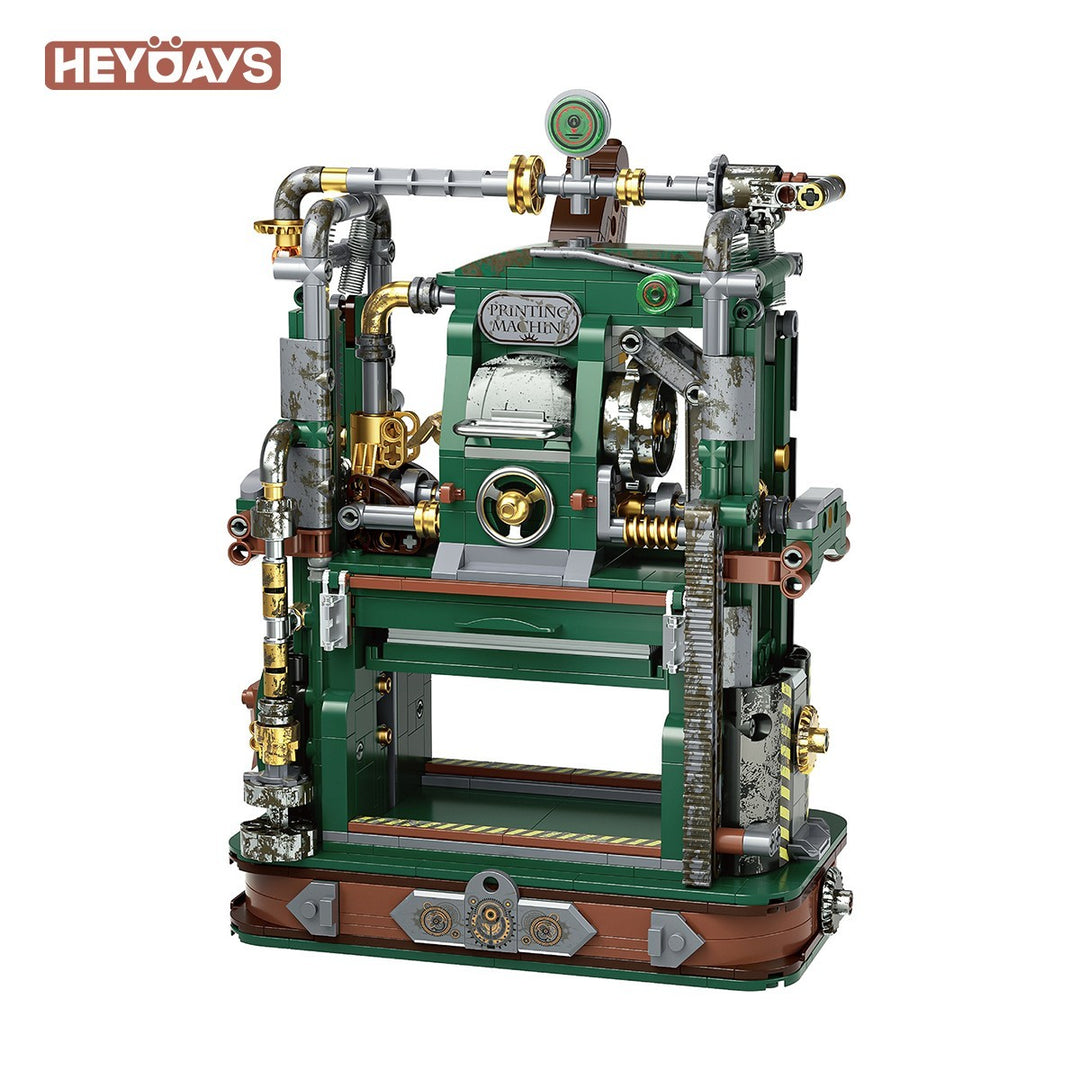 Mechanical Printing Press Building Block Kit Functional Movable Type Machine