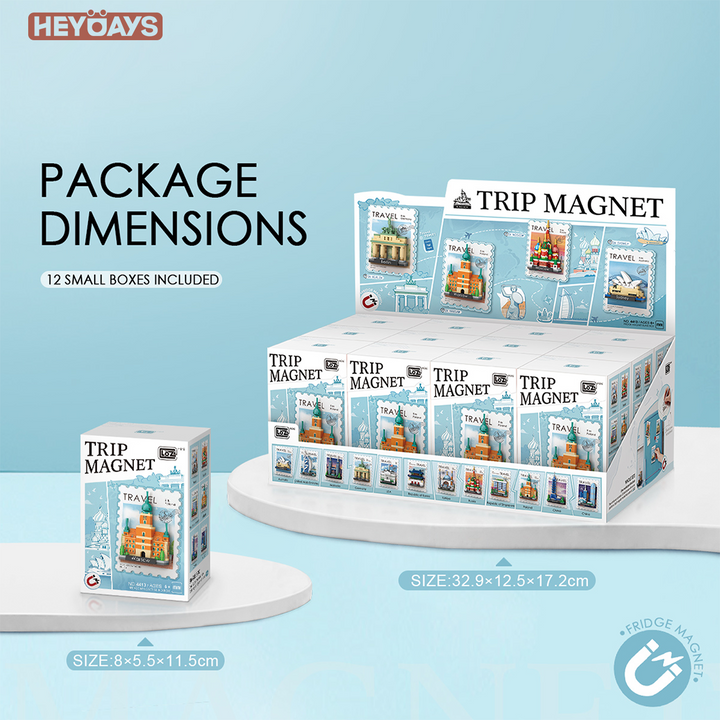 12x World Landmark Stamp Mini Building Block Fridge Magnet Set 3D Decor Gift