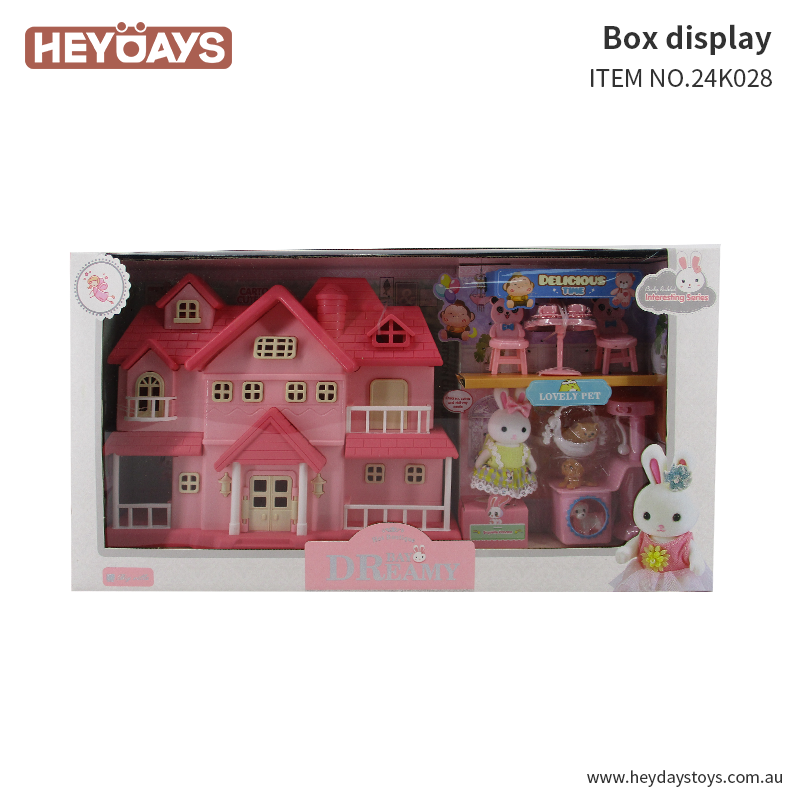 Kids Pretend Play Villa Courtyard Bunny Rabbit Pets and Accessories Toy Set Gift