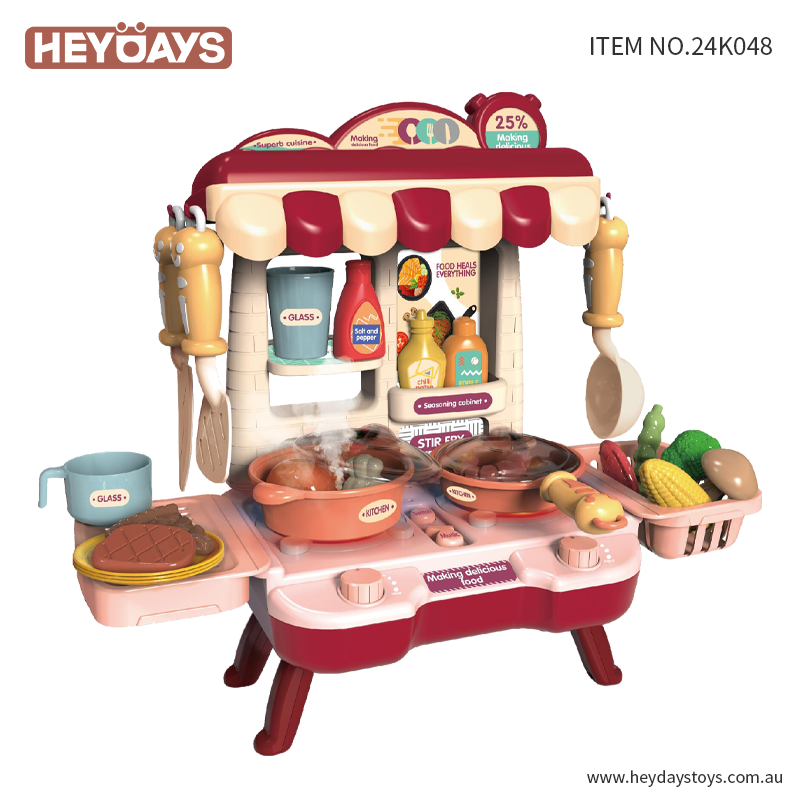 Pretend Play Toy Kitchen Set w/ Music & Light Cooking Stove w/ Spray Gift Kids