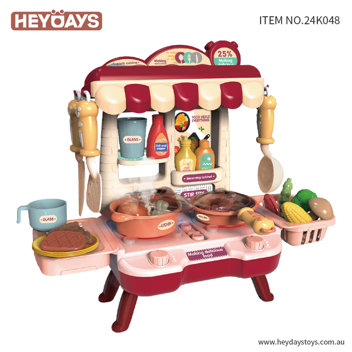 Pretend Play Toy Kitchen Set w/ Music & Light Cooking Stove w/ Spray Gift Kids