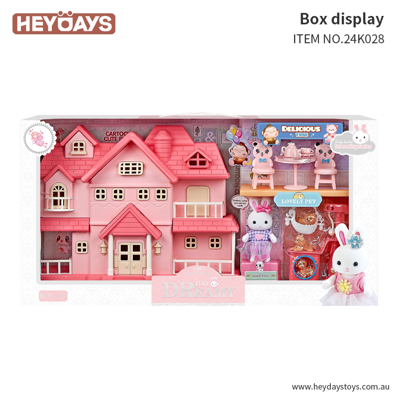 Kids Pretend Play Villa Courtyard Bunny Rabbit Pets and Accessories Toy Set Gift