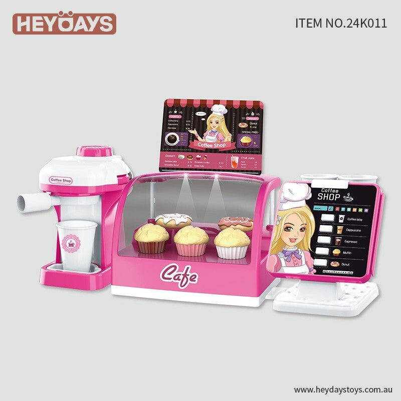 Pretend Play Coffee Shop w/ Coffee Machine Cash Register & Light Toy Gift Kids