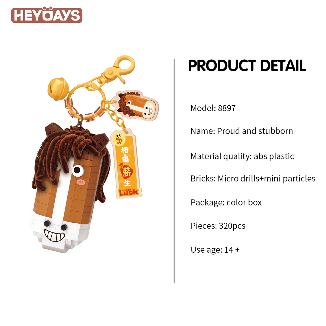 3D Funny Horse Micro Building Block Keychain Set, Cute Animal Brick Bag Charm