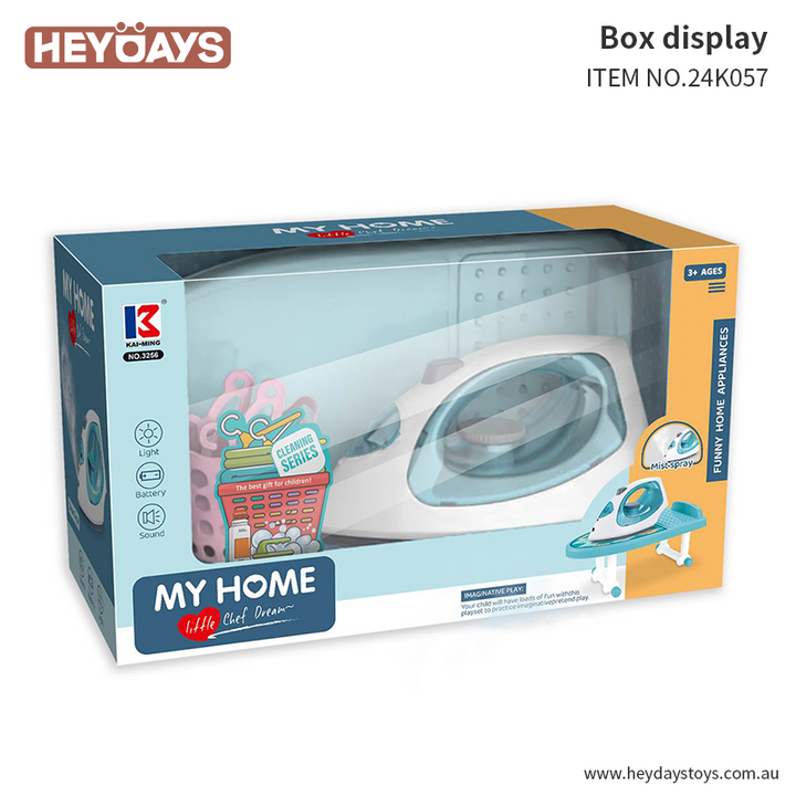 Pretend Play Laundry Playset Ironing Board & Iron Set Toy Gift Kids Boys Girls
