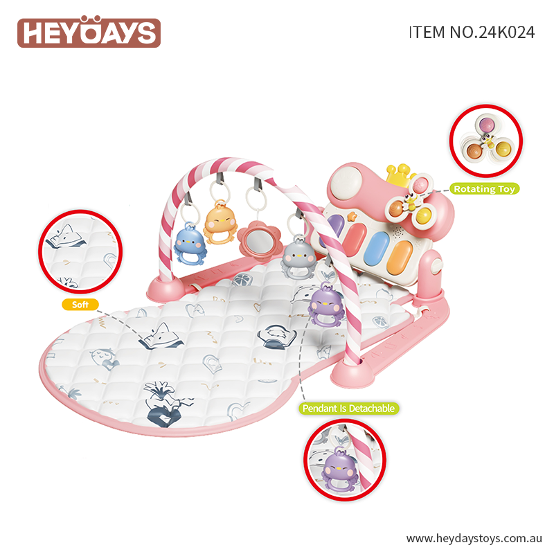 Pink Baby Gym Mat Tummy Time Activity Kick Play Piano Gym Toddler Newborn Infant