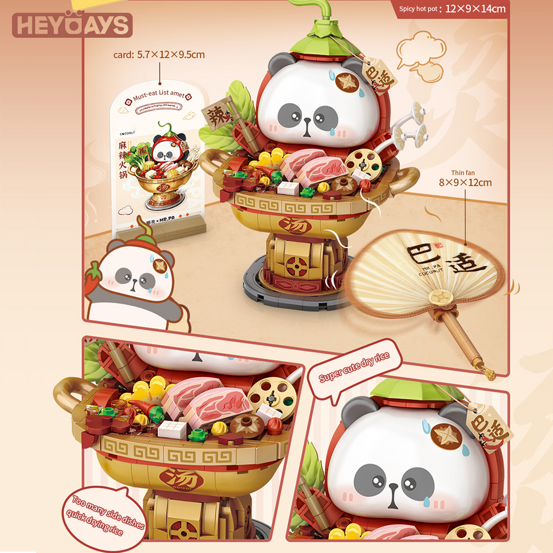 3D Kawaii Food Panda Mini Building Block Set, Gourmet Sichuan Hotpot & Claypot